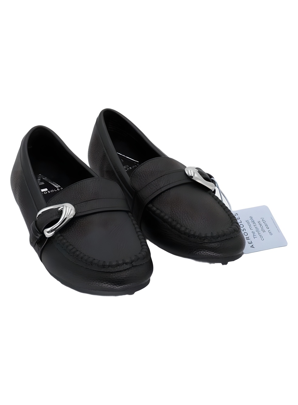 Aerosoles Dinetta Black Pebbled Faux Leather Slip On Loafers Size 7.5M
